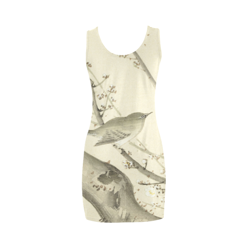 Oriental Bird white blossom, japanese woodcut, Medea Vest Dress (Model D06)