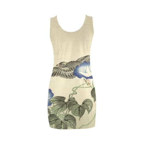 Oriental Birds and blue flowers, Japanese woodcut, Medea Vest Dress (Model D06)