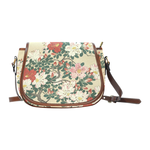 Azalea flowers, Japanese woodcut print, Saddle Bag/Small (Model 1649) Full Customization