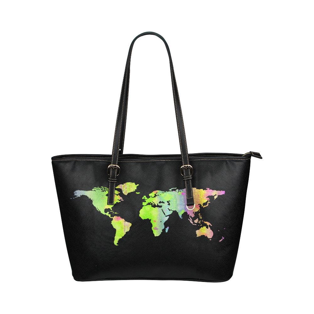 Pattern Print World Map Leather Tote Bag main image 0