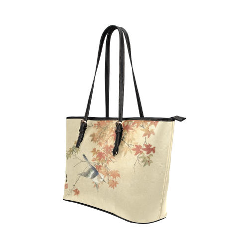 Oriental bird in autumn branches Leather Tote Bag/Large (Model 1651)