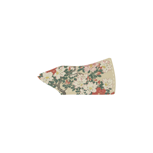 Azalea flowers, Japanese woodcut print, Women's Slip-on Canvas Shoes (Model 019)