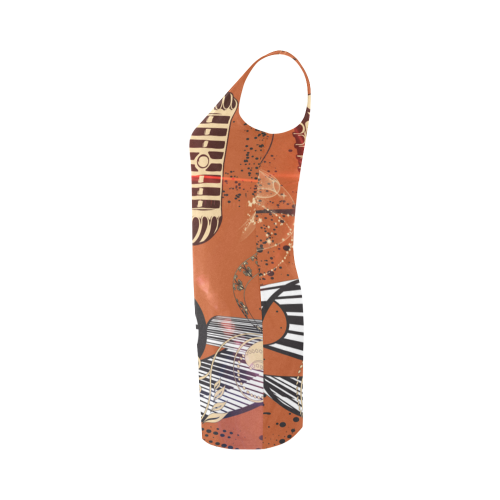 Music, golden microphone and piano Medea Vest Dress (Model D06)