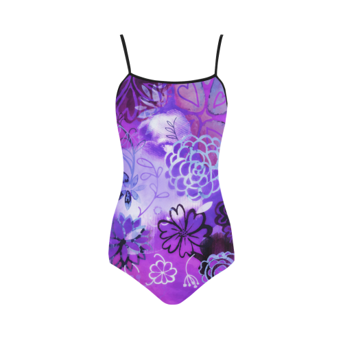 Urban Purple Flowers Strap Swimsuit ( Model S05)