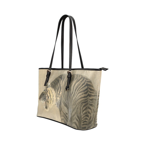 Roaring Tiger, Japanese woodcut by Ohara Koson Leather Tote Bag/Large (Model 1651)