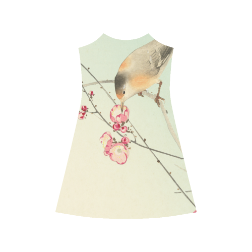 Oriental Bird pink blossom, Japanese woodcut print Alcestis Slip Dress (Model D05)