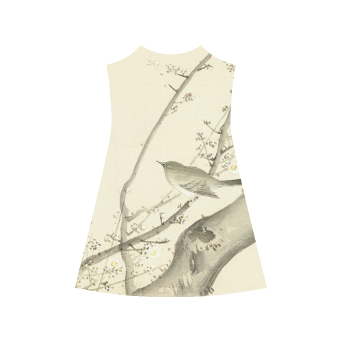 Oriental Bird white blossom, japanese woodcut, Alcestis Slip Dress (Model D05)