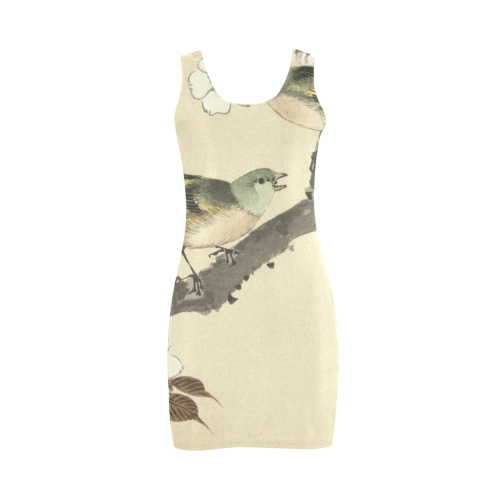 Oriental birds on blossom branch Medea Vest Dress (Model D06)