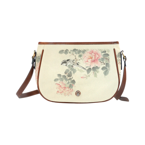 Oriental Bird in roses, Japanese woodcut print, Saddle Bag/Small (Model 1649) Full Customization