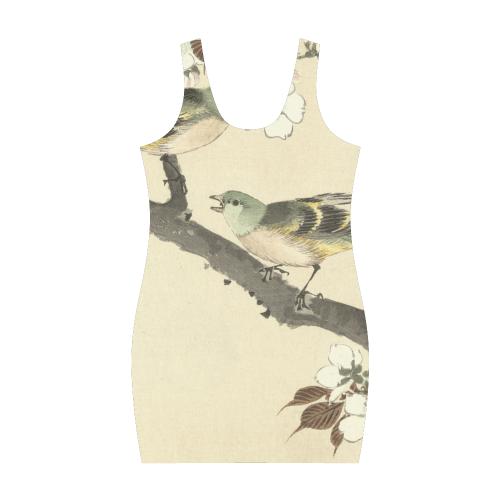 Oriental birds on blossom branch Medea Vest Dress (Model D06)