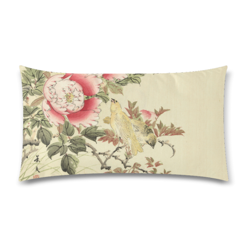 Peony flowers & Birds, japanese woodcut print, Custom Rectangle Pillow Case 20"x36" (one side)