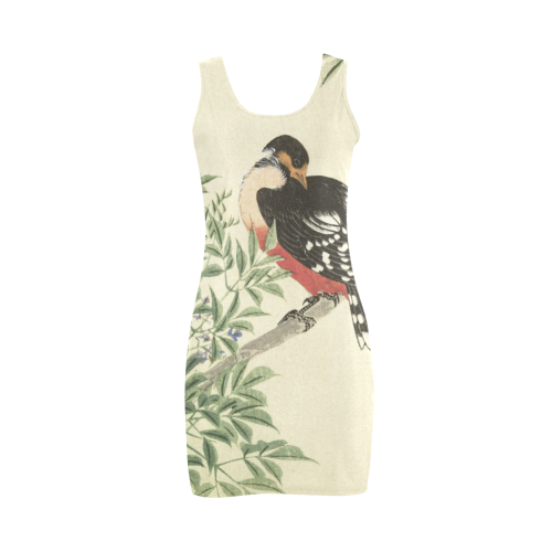 Black Red Bird, Japanese Woodcut print Medea Vest Dress (Model D06)