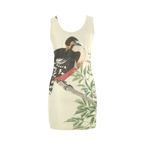 Black Red Bird, Japanese Woodcut print Medea Vest Dress (Model D06)