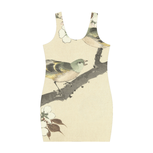 Oriental birds on blossom branch Medea Vest Dress (Model D06)