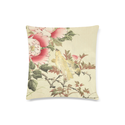 Peony flowers & Birds, japanese woodcut print, Custom Zippered Pillow Case 16"x16"(Twin Sides)