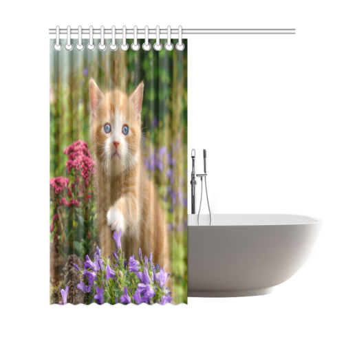 Cute Ginger Kitten Funny Baby Pet Animal in a Garden Photo for Cat Lovers Shower Curtain 69"x72"