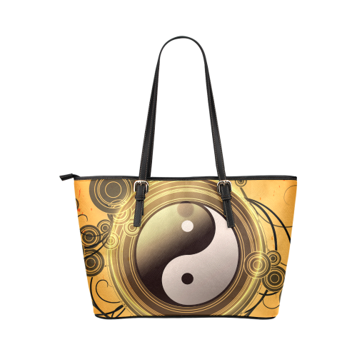 The sign, ying and yang Leather Tote Bag/Small (Model 1651)