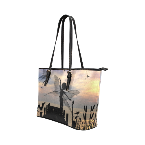 Cute fairy dancing on a jetty Leather Tote Bag/Small (Model 1651)