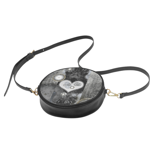 Steampunk, heart, clocks and gears Round Sling Bag (Model 1647)