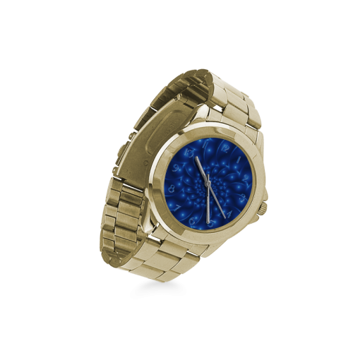 Glossy Blue Spiral Fractal Custom Gilt Watch(Model 101)