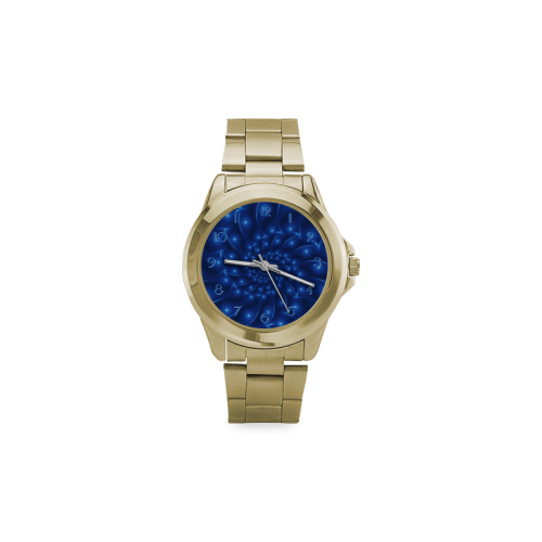 Glossy Blue Spiral Fractal Custom Gilt Watch(Model 101)