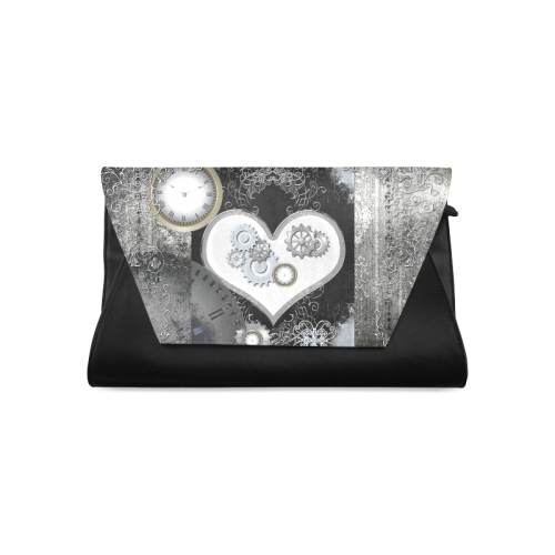 Steampunk, heart, clocks and gears Clutch Bag (Model 1630)