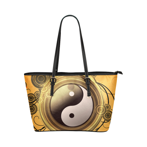 The sign, ying and yang Leather Tote Bag/Large (Model 1651)