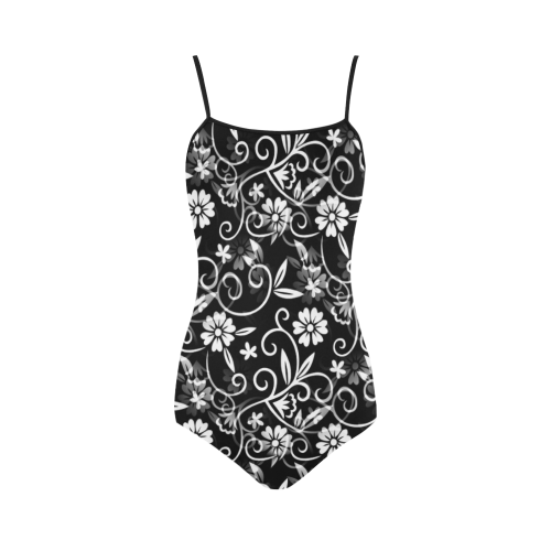 Black N White Floral Strap Swimsuit ( Model S05)