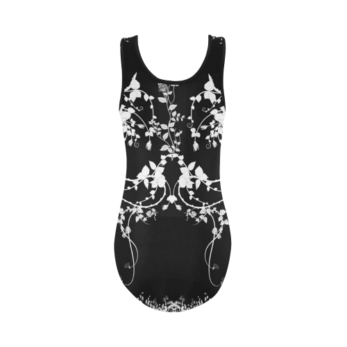 Roses in black and white Vest One Piece Swimsuit (Model S04)