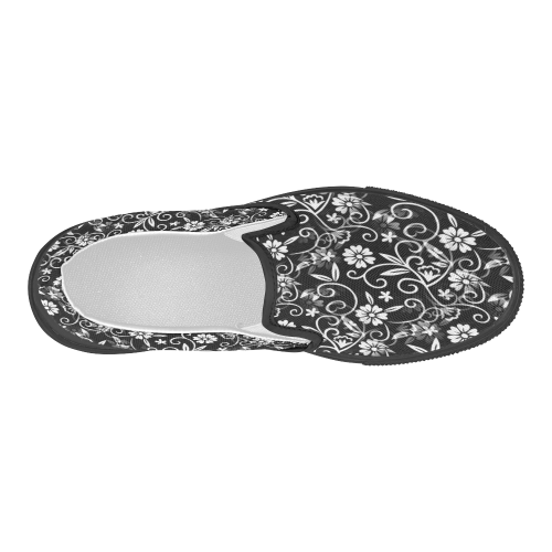 Black N White Floral Women's Slip-on Canvas Shoes (Model 019)