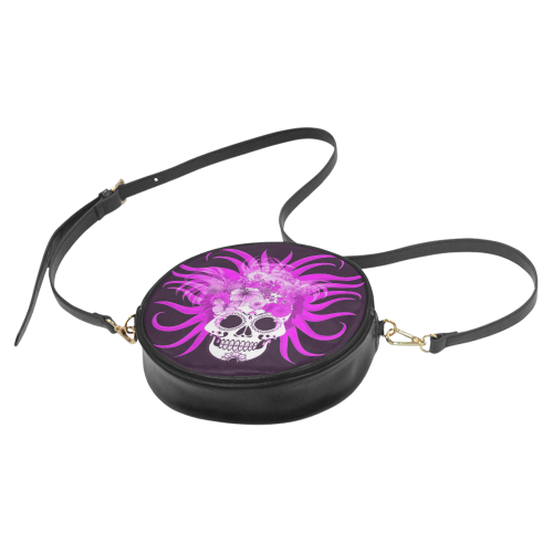 hippie skull,pink Round Sling Bag (Model 1647)