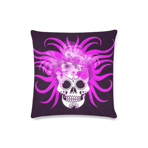 hippie skull,pink Custom Zippered Pillow Case 16"x16"(Twin Sides)