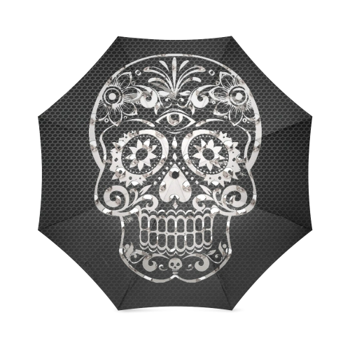 Skull, black silver metal Foldable Umbrella (Model U01)