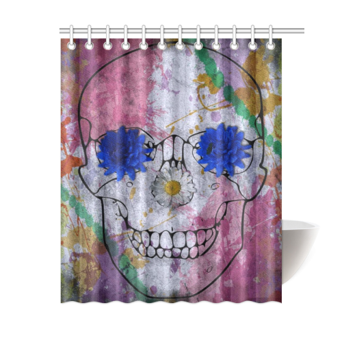 flower power skull Shower Curtain 60"x72"
