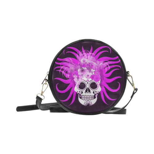 hippie skull,pink Round Sling Bag (Model 1647)