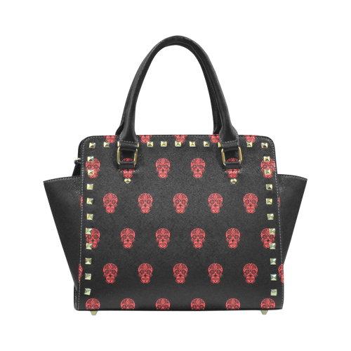 skull pattern red Rivet Shoulder Handbag (Model 1645)