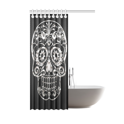 Skull, black silver metal Shower Curtain 48"x72"