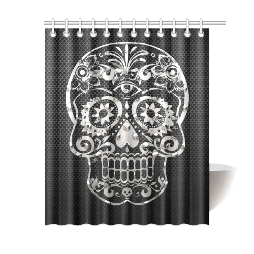 Skull, black silver metal Shower Curtain 60"x72"
