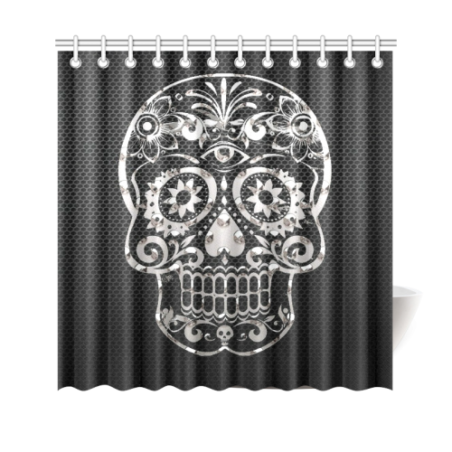 Skull, black silver metal Shower Curtain 69"x70"