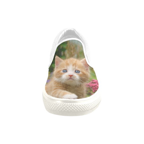 Cute Ginger Kitten Funny Baby Pet Animal in a Garden Photo for Cat Lovers Women's Unusual Slip-on Canvas Shoes (Model 019)