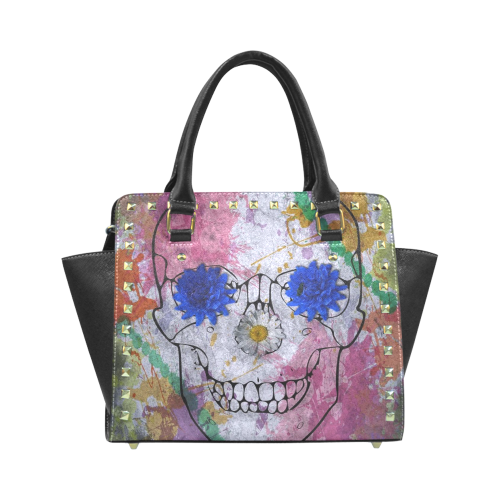 flower power skull Rivet Shoulder Handbag (Model 1645)