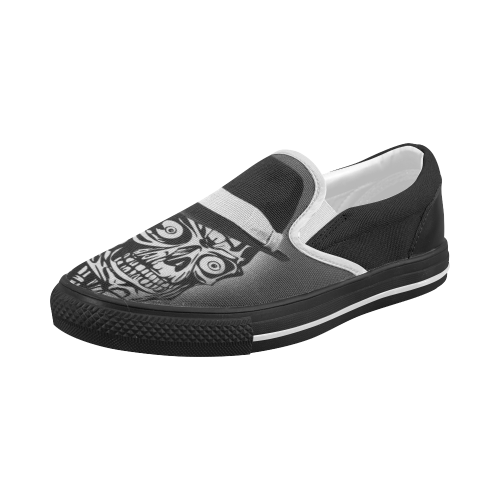 Elegant Skull with hat,B&W Women's Slip-on Canvas Shoes (Model 019)