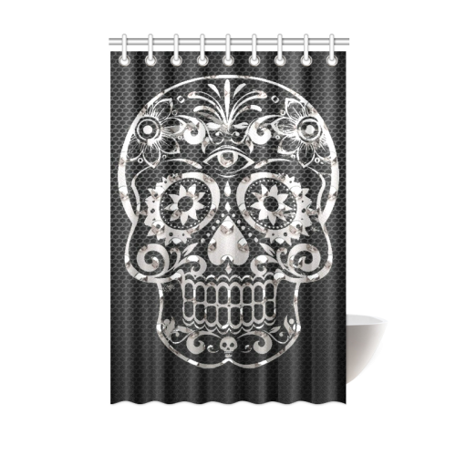 Skull, black silver metal Shower Curtain 48"x72"