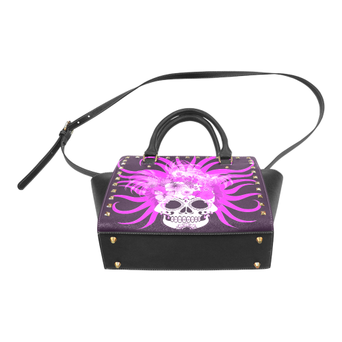 hippie skull,pink Rivet Shoulder Handbag (Model 1645)