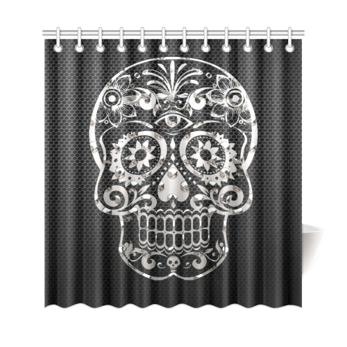 Skull, black silver metal Shower Curtain 69"x72"