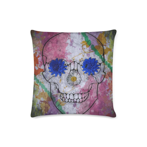 flower power skull Custom Zippered Pillow Case 16"x16"(Twin Sides)