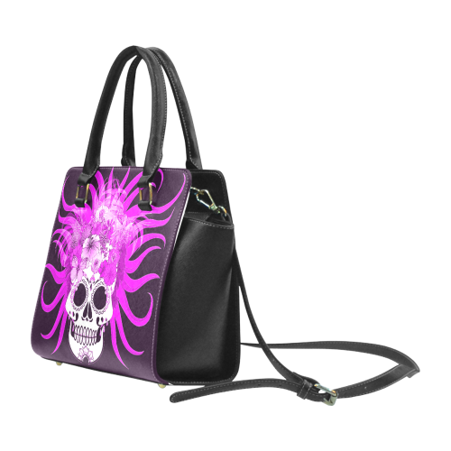 hippie skull,pink Rivet Shoulder Handbag (Model 1645)