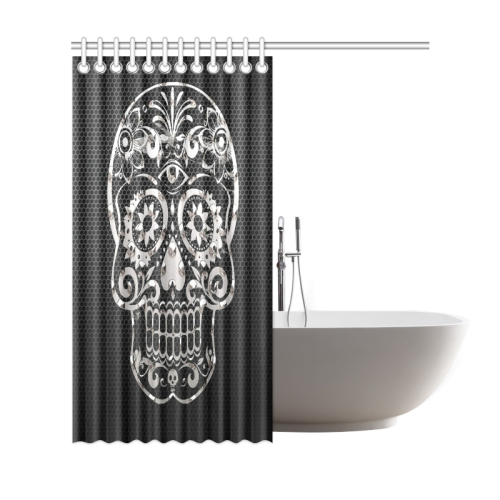 Skull, black silver metal Shower Curtain 69"x72"