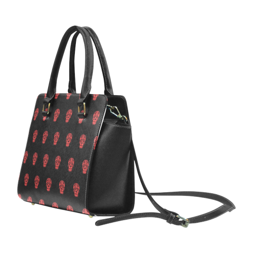 skull pattern red Rivet Shoulder Handbag (Model 1645)