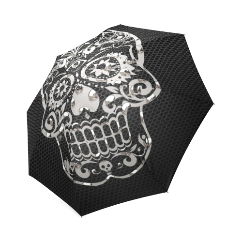 Skull, black silver metal Foldable Umbrella (Model U01)